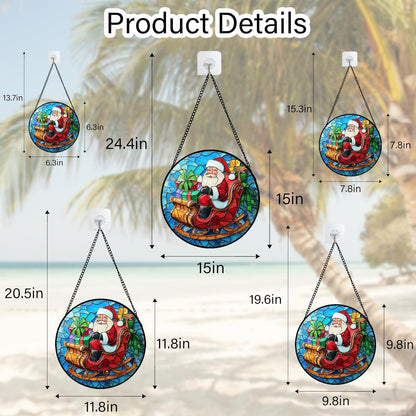Stained Glass Window Hanging - Red Santa Claus Gift Box Suncatcher for Doors Home Christmas Decoration Winter Sun Catcher Thanksgiving New Year Birthday Gift for Women Men Mom Nana 9.8 in