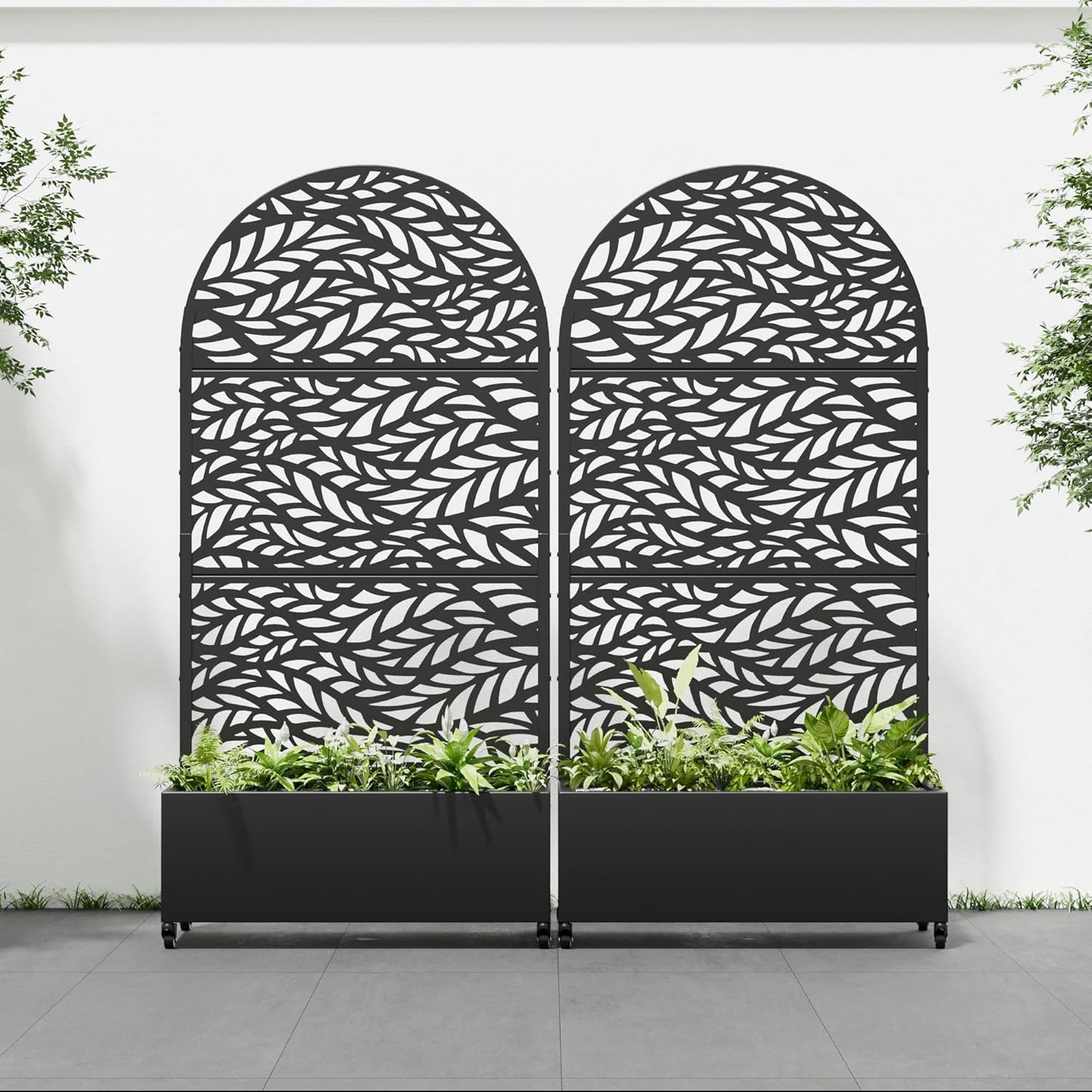 Casaphoria 72"x35" Metal Raised Garden Bed with Trellis(2 Pack), Outdoor Planter Box with Wheels & Drainage Holes for Climbing Plants, Flowers, Elevated Garden Kit with Privacy Screen, Black-Spring