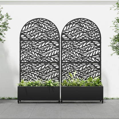 Casaphoria 72"x35" Metal Raised Garden Bed with Trellis(2 Pack), Outdoor Planter Box with Wheels & Drainage Holes for Climbing Plants, Flowers, Elevated Garden Kit with Privacy Screen, Black-Spring