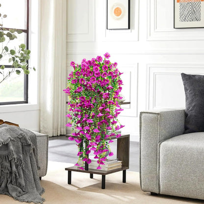 4 Pack Artificial Faux Hanging Flowers Plant for Outdoor, Fake Silk Morning Glory with Eucalyptus UV Resistant Realistic Trailing Vine for Wall Home Porch Patio Balcony Yard Indoor Decor, Rose Red