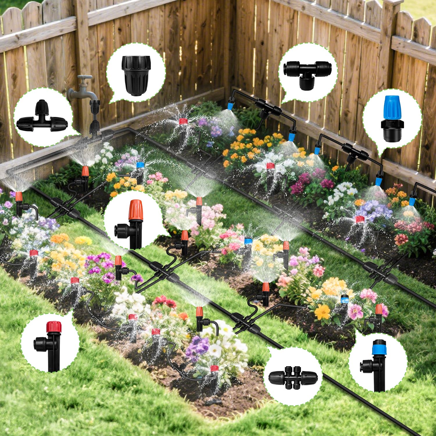 TJJFMM 230FT Drip Irrigation System for Garden with 40 Nozzles & Emitters, Garden Watering System