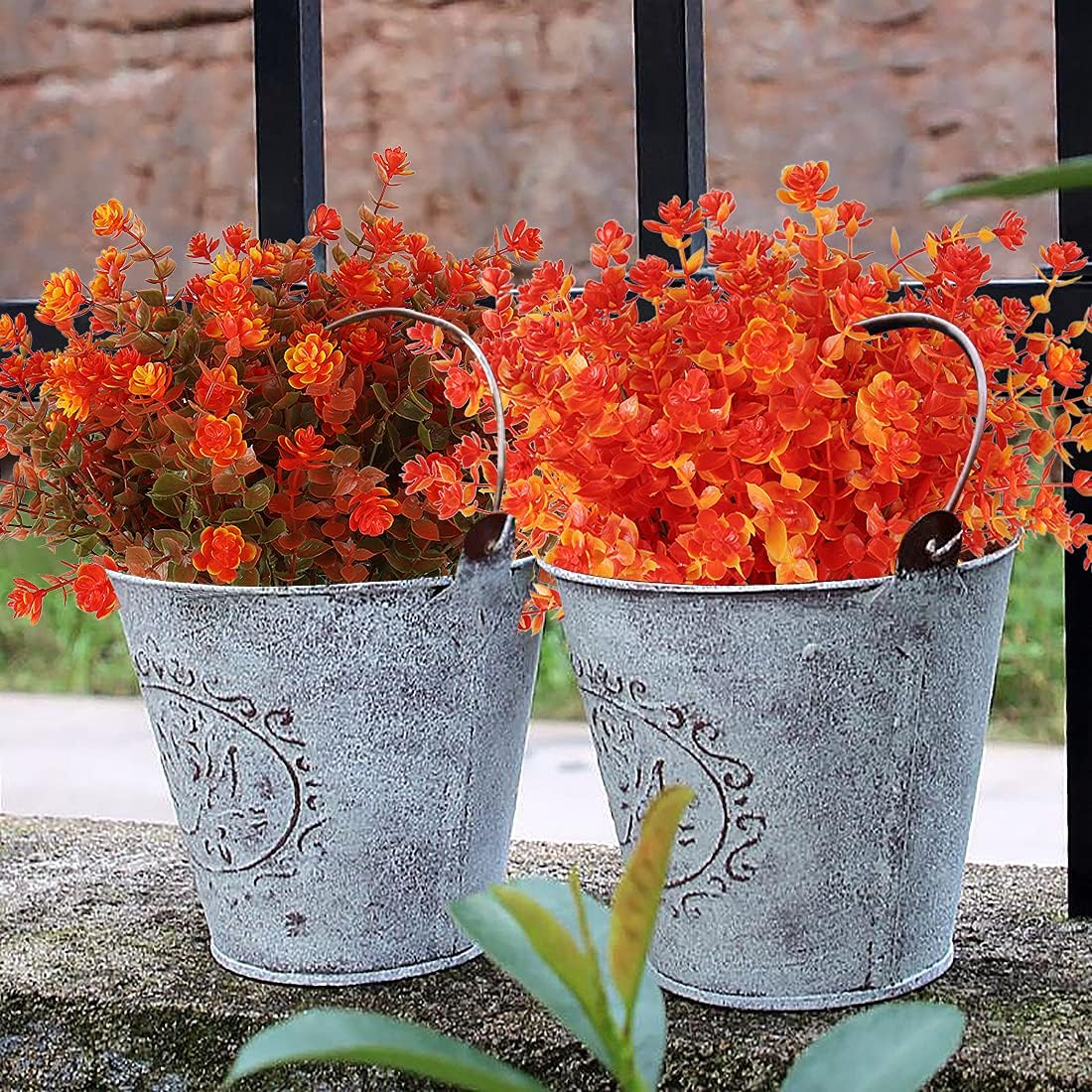 RECUTMS 8 Bundles Artificial Fall Flowers No Fade Faux Autumn Plants, Fake Indoor Outdoor Greenery for Thanksgiving Christmas Wedding Party Home Garden Fireplace Décor (Golden)