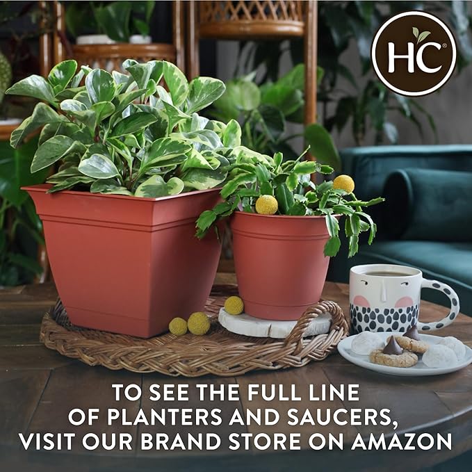 The HC Companies 10 Inch Eclipse Square Planter with Saucer – Indoor Outdoor Plant Pot for Flowers Vegetables Herbs, White