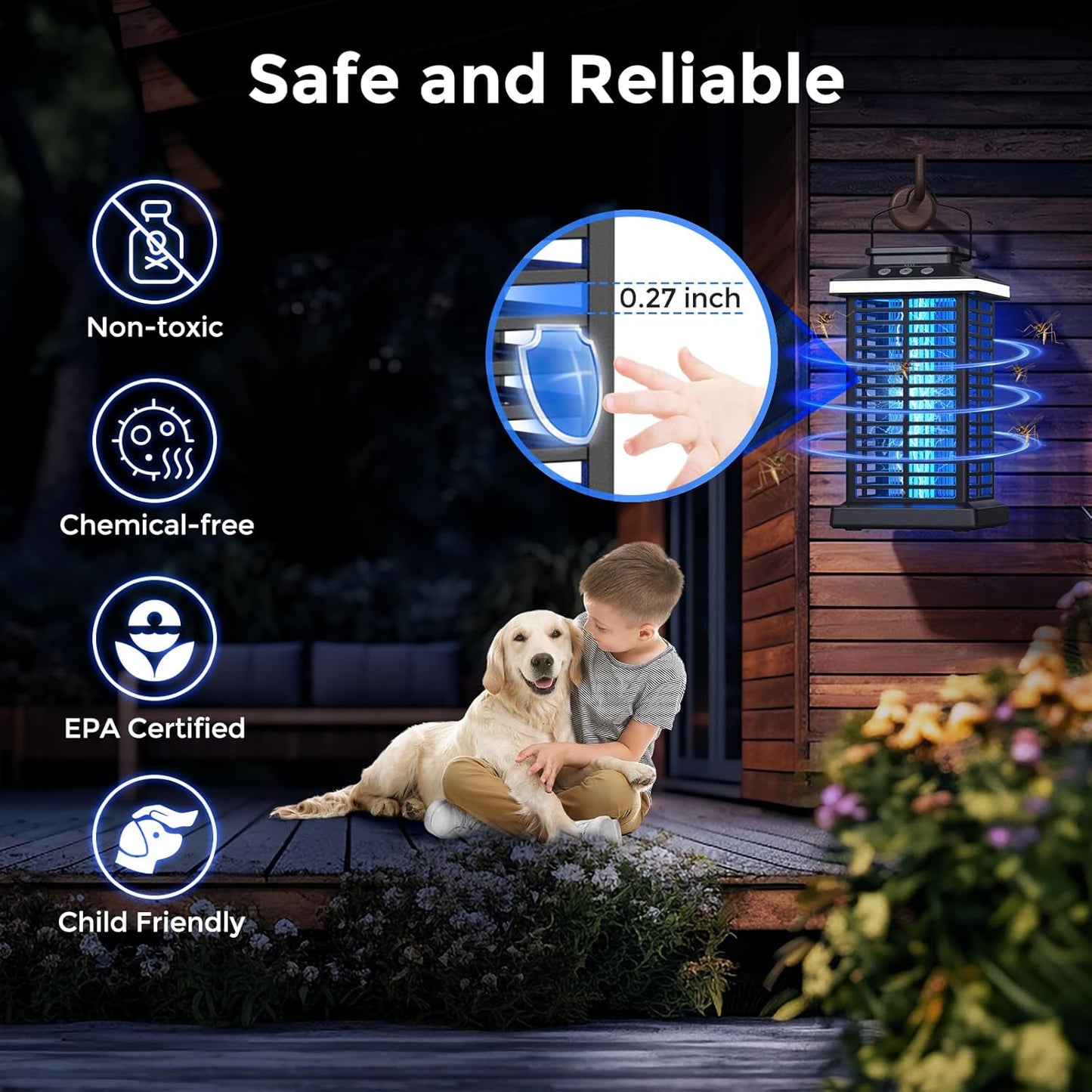 Bug Zapper Outdoor, Mosquito Zapper 2 in 1 Portable & Rechargeable Bug Zapper Outdoor with 5000mAh Battery & LED Night Light, 4000V Electric Fly Zapper for Outside,Patio,Backyard,Garden