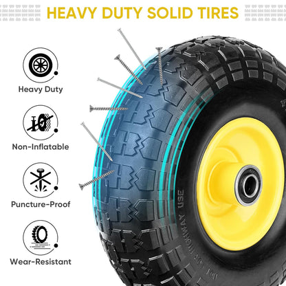 TICONN 4.00-6 Tire and Wheel Flat Free, 4 Pack 13" Solid Tires with 5/8" Axle Bore Hole and Double Sealed Bearings, Perfect for Wheelbarrow, Garden Cart, Wagon, Dolly (Yellow, 4PK)