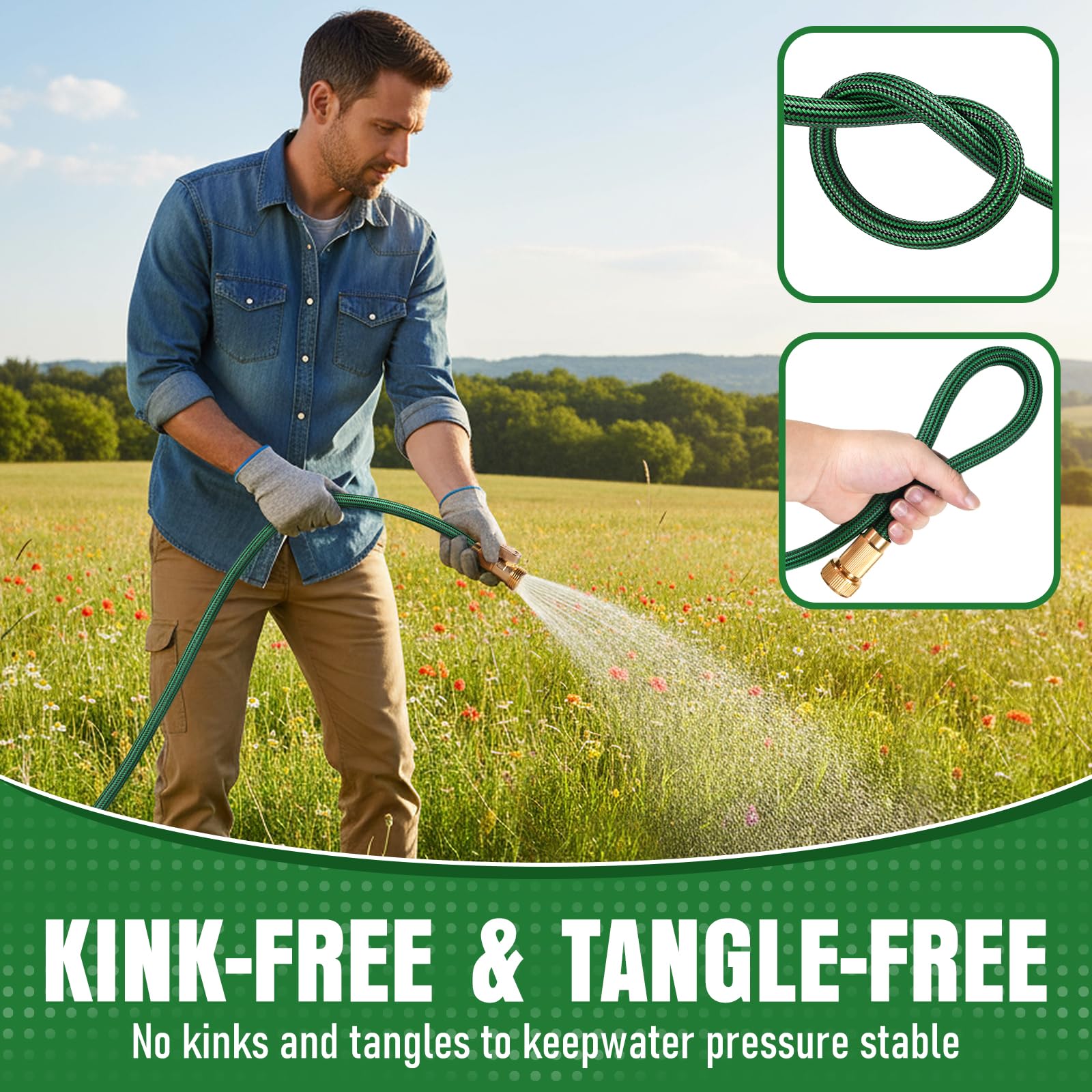 NON-EXPANDABLE Garden Hose 25 ft, Heavy Duty Flexible Water Hose, Kink Resistant Lightweight Hybrid