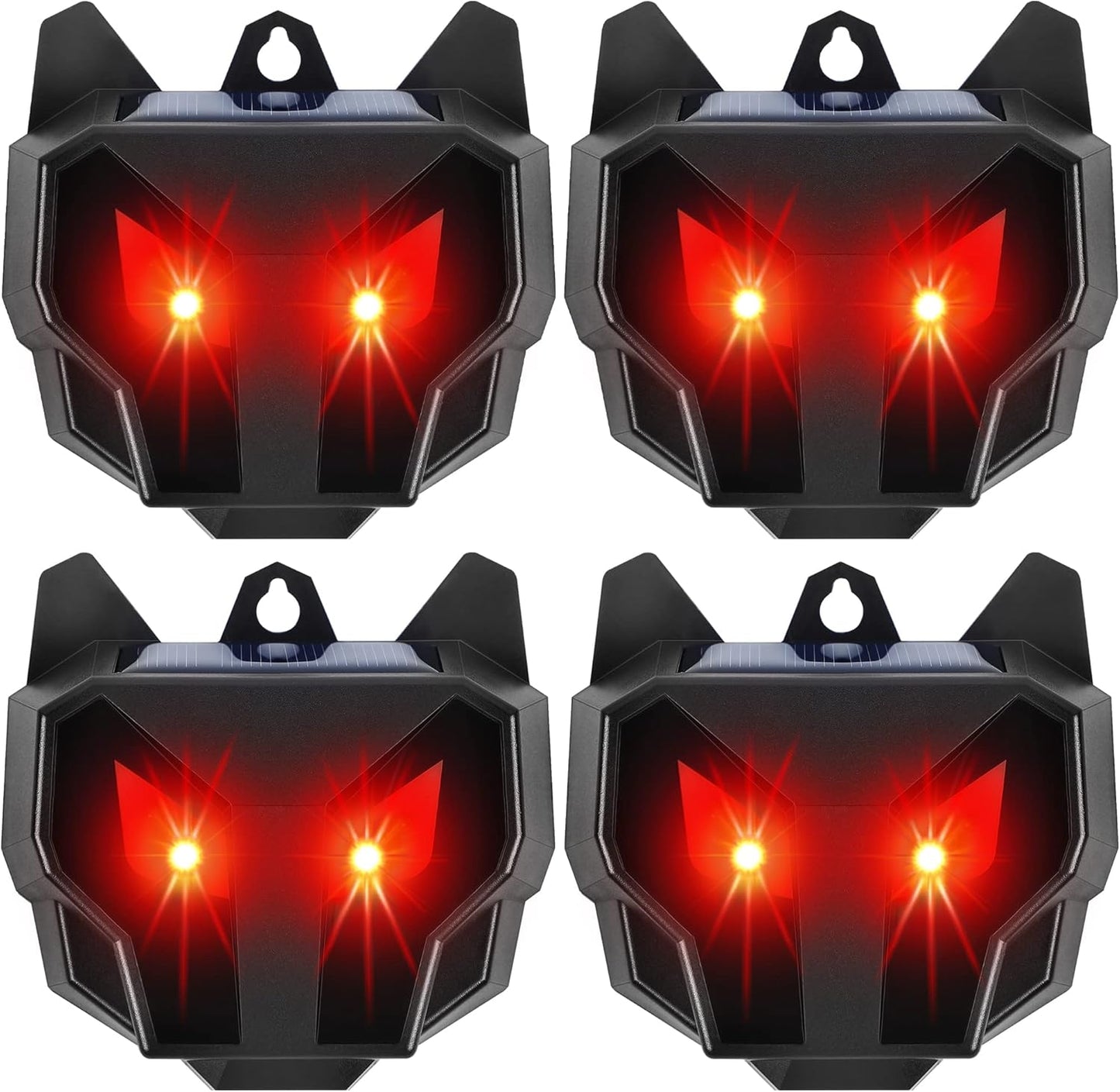 Solar Animal Repellent, Set of 4 Predator Eyes Animal Deterrent Sentinels with Red LED Blinking Lights Drive Away Raccoon, Deer, Skunk, Cat, Coyote from Yard Farm and Chicken Coops
