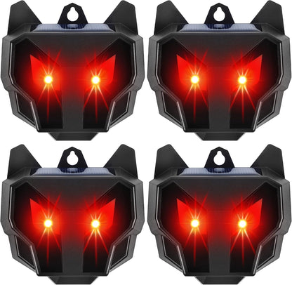 Solar Animal Repellent, Set of 4 Predator Eyes Animal Deterrent Sentinels with Red LED Blinking Lights Drive Away Raccoon, Deer, Skunk, Cat, Coyote from Yard Farm and Chicken Coops