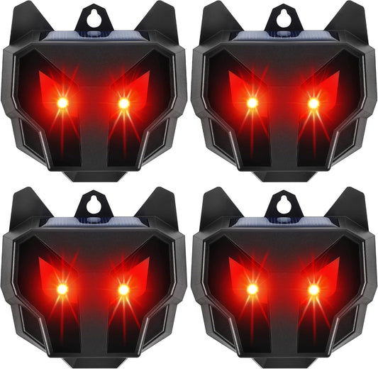 Solar Animal Repellent, Set of 4 Predator Eyes Animal Deterrent Sentinels with Red LED Blinking Lights Drive Away Raccoon, Deer, Skunk, Cat, Coyote from Yard Farm and Chicken Coops