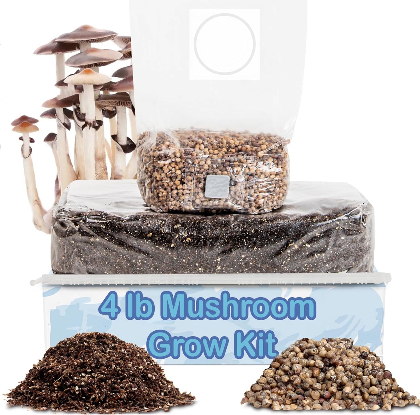 Surfin' Spores Mushroom Grow Kit | 4 lb Grow-in-Bag Kit/Monotub Refill | Includes: 1 lb Sterile Grain Bag with Injection Port & 3 lb Organic CVG Substrate | Spores Not Included (Single)