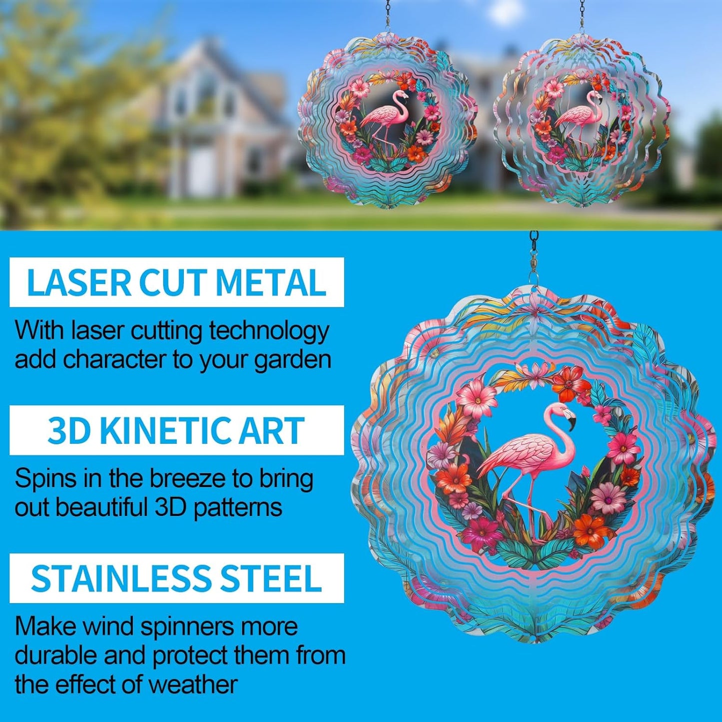 Metal Wind Spinners for Outdoor,Birthday Gifts for Women Mom Grandma, 12 Inch Flamingos Wind Spinner, Kinetic Sculpture Garden Decor for Ornament Gifts