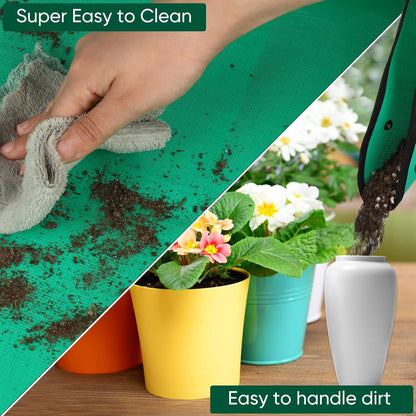 HKZ Repotting Mat for Indoor Plant - 43.5'' x 29.5'' Planting Soil Mess Control, Portable Succulent Planting Potting Tray Waterproof Gardening Bonsai Tools Transplanting Mat (Pale Green)