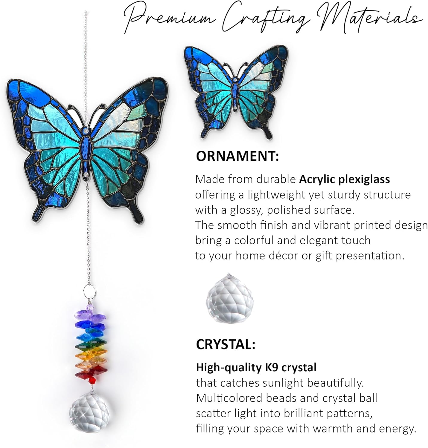 1 Layered Ornament Suncatcher - Blue Butterfly - Home Garden Decor Birthday Gift for Family, Women, Men - Crystal Rainbow Maker - Window Hangings Home & Garden Decor