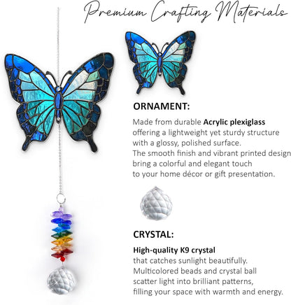 1 Layered Ornament Suncatcher - Blue Butterfly - Home Garden Decor Birthday Gift for Family, Women, Men - Crystal Rainbow Maker - Window Hangings Home & Garden Decor
