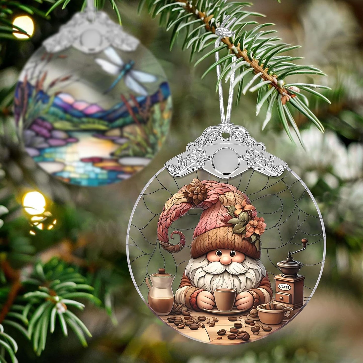 Stained Glass Suncatcher Ornament - Charming Gnome Christmas Decorations - Christmas Ornaments for Tree - Holiday Present Ideas - Gift Exchange