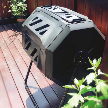 Dual Chamber Tumbling Composter 42 Gal (160L) Black Rotating Outdoor Compost Bin, Double Chamber Rotary Composter, Recycled Plastic with Steel Frame for Backyard and Vegetable Garden