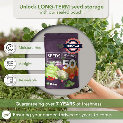 Garden Pack Seeds Pouch - 50 Varieties of Vegetable, Herb & Flower Seeds for Planting - 25,000 Non GMO Heirloom Seeds - Garden Seeds for Vegetable Garden