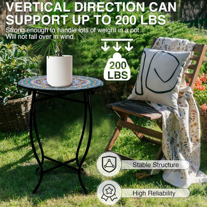 Outdoor Metal Side Tables, 14" Round Patio Side Table, Weather Resistant Metal End Table Side Table for Patio Yard Porch Balcony Garden Bedside, Plant Stand for Indoor, Easy Assemble