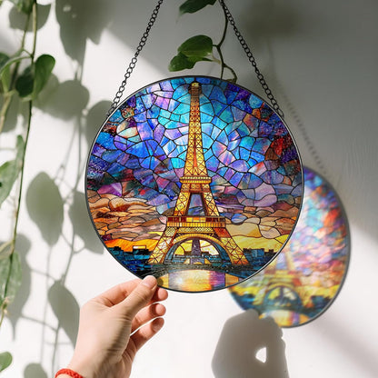 Eiffel Tower Sun Catcher, 8 Inch Stained Glass Suncatcher, Stained Glass Window Hanging, Eiffel Tower Indoor Decor, Idea Gift, Gift Exchange