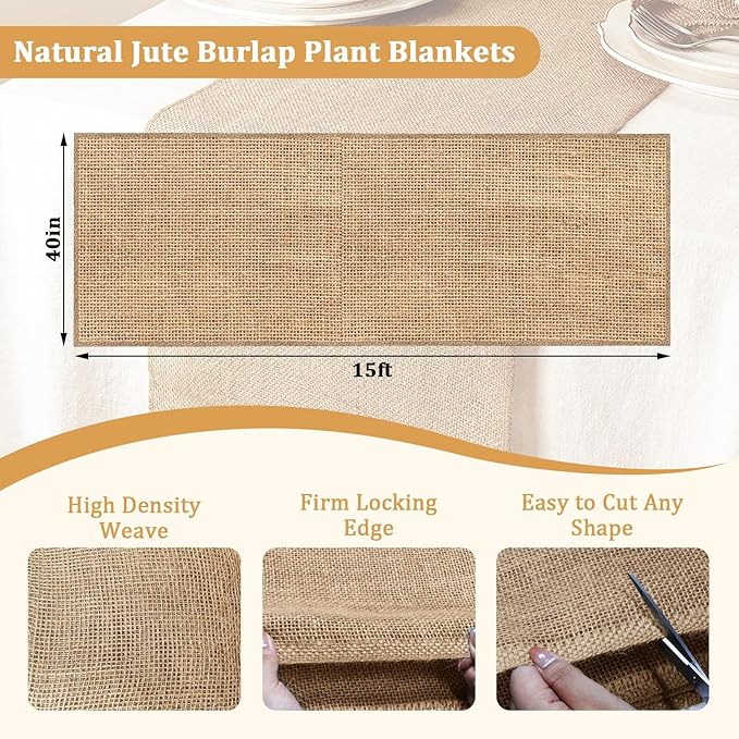 Riare 15 Feet x 40 Inch Natural Burlap Plant Covers Freeze Protection- High Density Jute Burlap Winter Plant Blankets Frost, Winter Frost Cloth for Outdoor Plants Trees Shrubs Winter Frost Protection