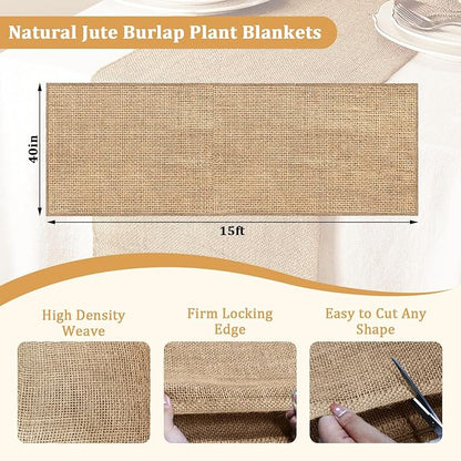 Riare 15 Feet x 40 Inch Natural Burlap Plant Covers Freeze Protection- High Density Jute Burlap Winter Plant Blankets Frost, Winter Frost Cloth for Outdoor Plants Trees Shrubs Winter Frost Protection