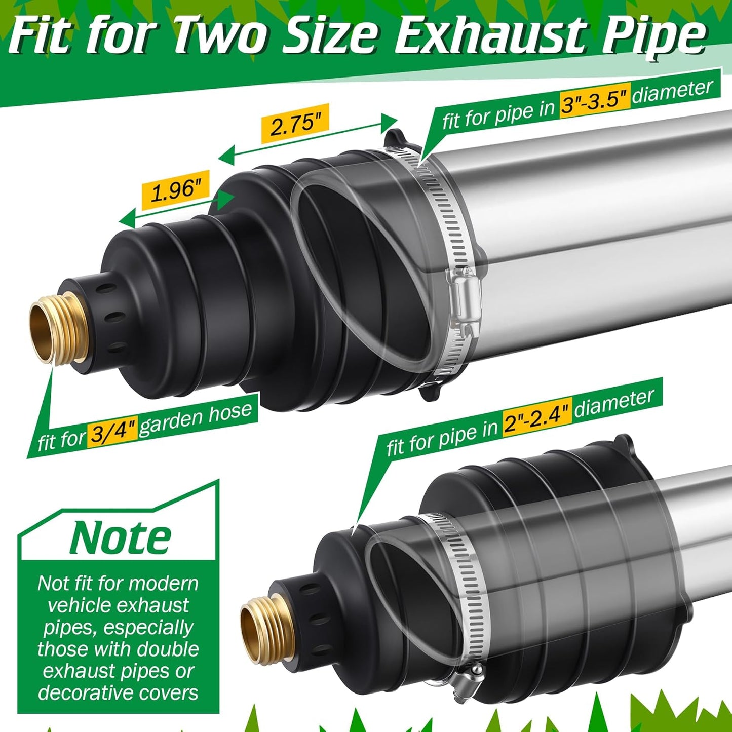 Qualirey Pest Control Exhaust Pipe Attachment with 2 Way Hose Splitter, Transport Exhaust from Car to Underground for Killing Outdoor Rodents Such as Moles, Gophers (Fit for Pipe in 2"-2.4"/3"-3.5")