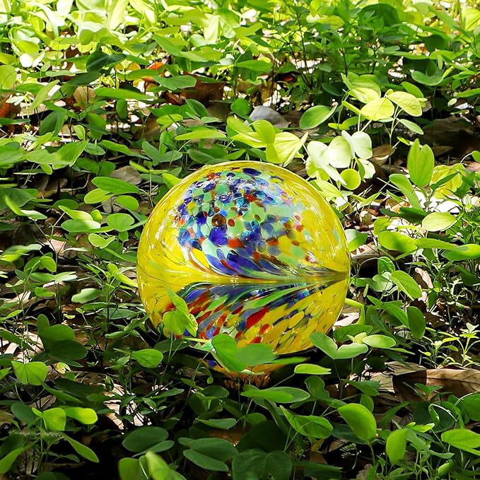 Gazing Balls for Garden 10" Glass Outdoor Garden Globe Ball Reflective Gazing Globes Outside Yard Decor (Yellow)