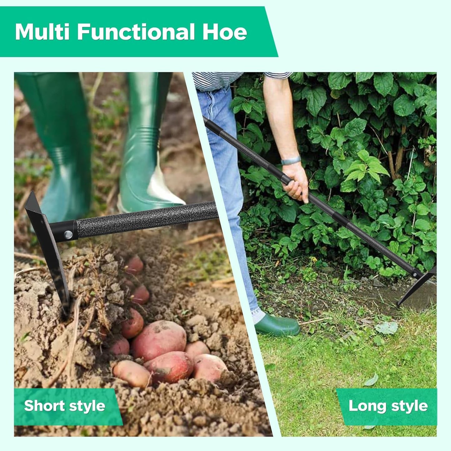 Garden Hoe, Heavy Duty Trenching Hoes with 72 Inch Long Handle, Sharp Edge Triangle Weeding Hoe Garden Tools for Weeds Removal,Cultivating,Digging,Loosen Soil, Trenching, Landscaping Manual Weeder