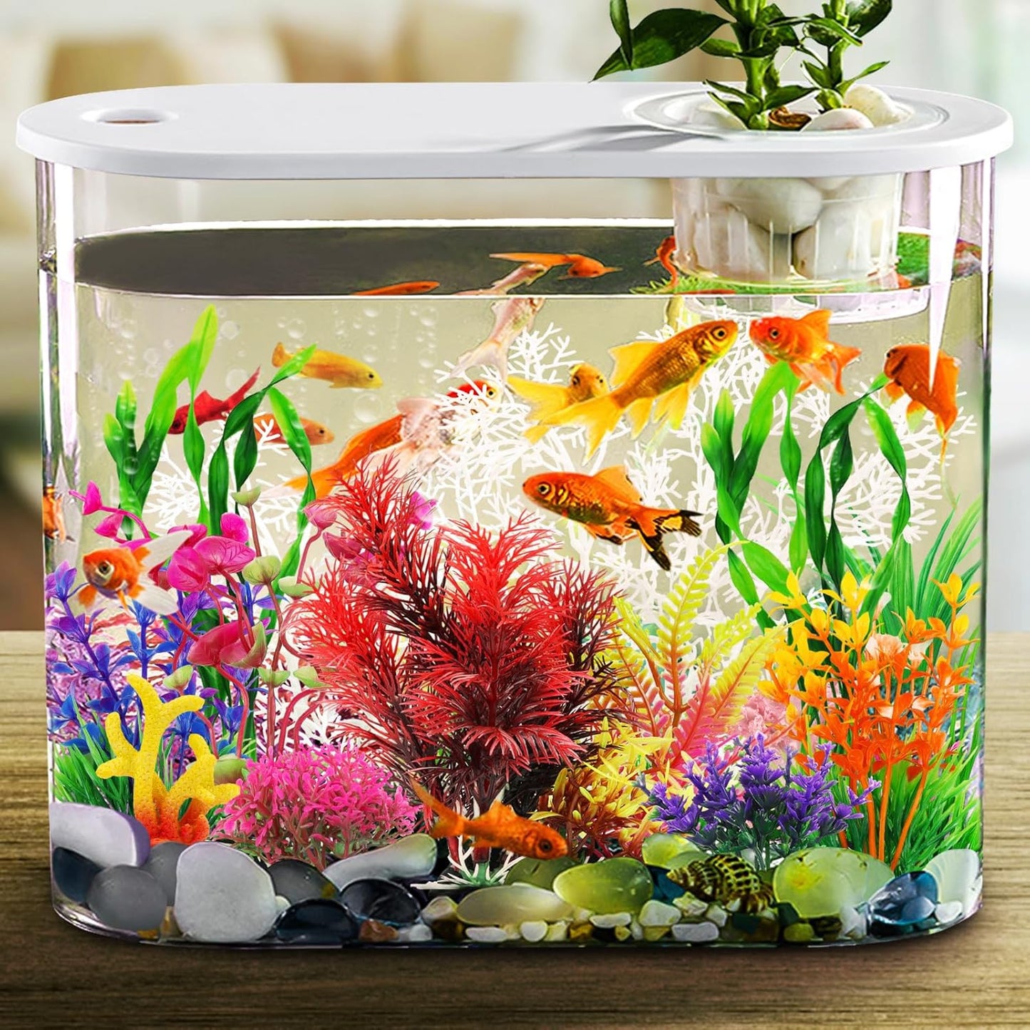 Aquarium Decorations Plants with Resin Coral, 12 pcs Fish Tank Accessories, Fish Tank Decorations Small Plants Plastic, Aquarium Decor Artificial Plant