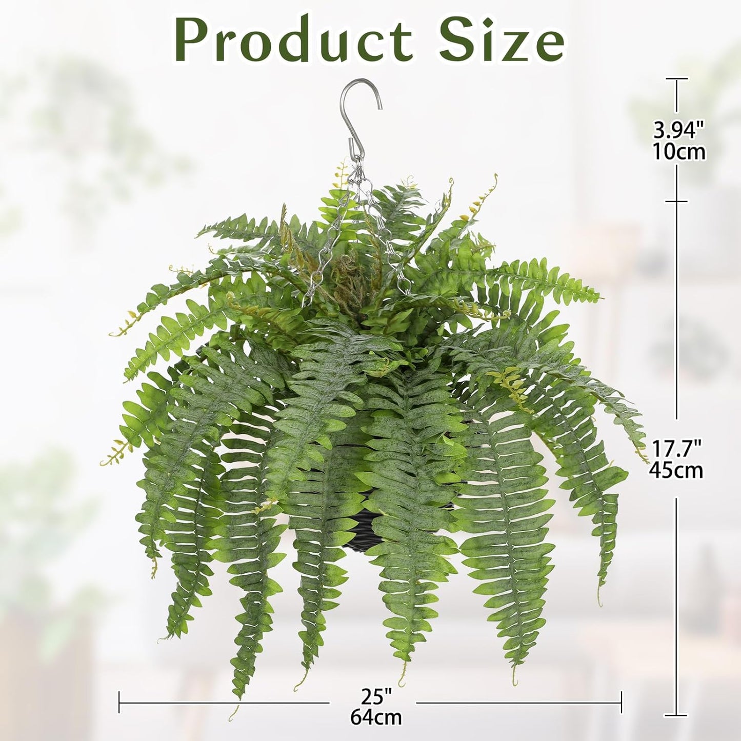 Artificial Fern Hanging Basket Plant 25" Boston Ferns 31 Leaves Greenery Plants with Rattan Pot for Outdoors & Indoor Fake Fern Bush Plant in Pot for Patio Entrance Porch Garden Decor Dusty Green