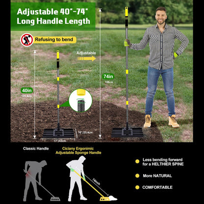Lawn Leveling Rake 17x10 Inch , Heavy-Duty Yard Leveling Rake 6.2FT Leveler Tool for Soil, Sand & Topsoil, Backyard, Garden, Golf Course