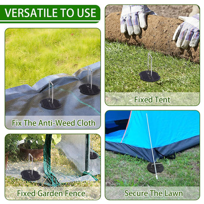100Sets Garden Stakes Staples and Fixing Gaskets 6 Inch U Shaped Heavy Duty Lawn Staples 11 Gauge Galvanized Landscape Pins with 1 Pick Hook for Weed Barrier Fabric Ground Covers Holding Fence