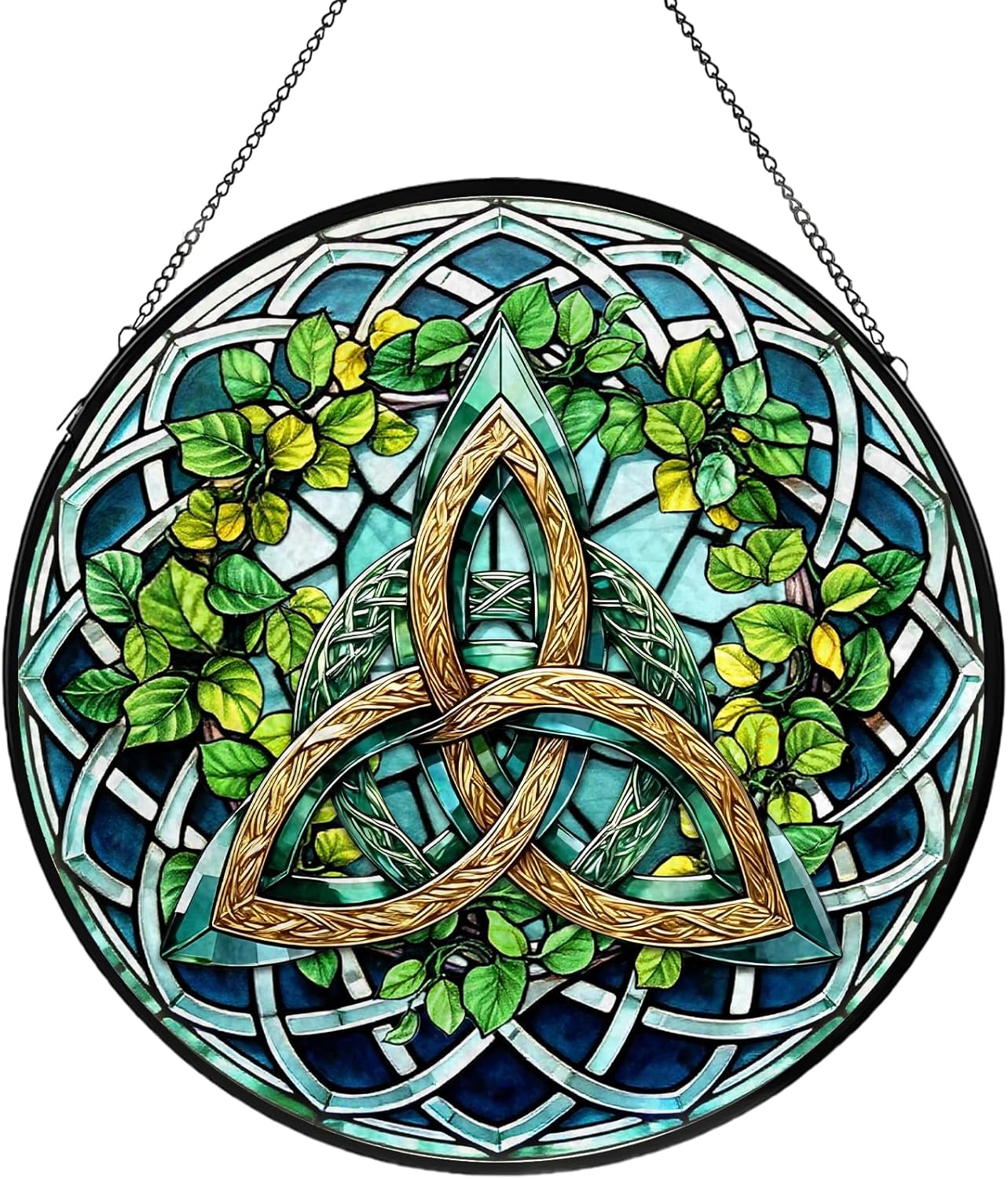 Celtic Knot Stained Glass Window Hanging, Suncatcher Diamond Glass Panel Hangings, Sun Catchers Indoor Windows Wall Art Decoration, Christmas Decor for Home Office Garden Green 7.87 inches