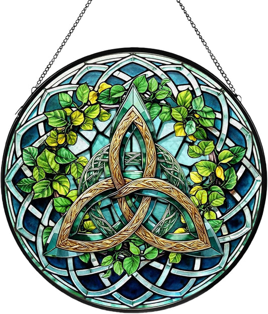 Celtic Knot Stained Glass Window Hanging, Suncatcher Diamond Glass Panel Hangings, Sun Catchers