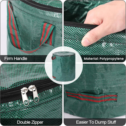 2 Pack 32 Gallons Reusable Yard Waste Bags with Zipper Lid Garden Waste Bags with 4 Handles Outdoor Heavy Duty Gardening Lawn Leaf Bags Large Garden bags for Collecting Leaves Weeds Debris