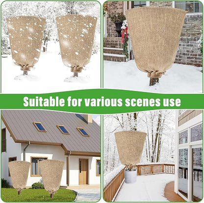 Riare 2 Packs 24 × 40 Inch Burlap Winter Plant Cover Bags with Drawstring- Reusable Large Burlap Sack Plant Frost Protector, Plant Frost Cloth Cold Tree Freeze Blanket for Outdoor Plants Shrubs Fruit