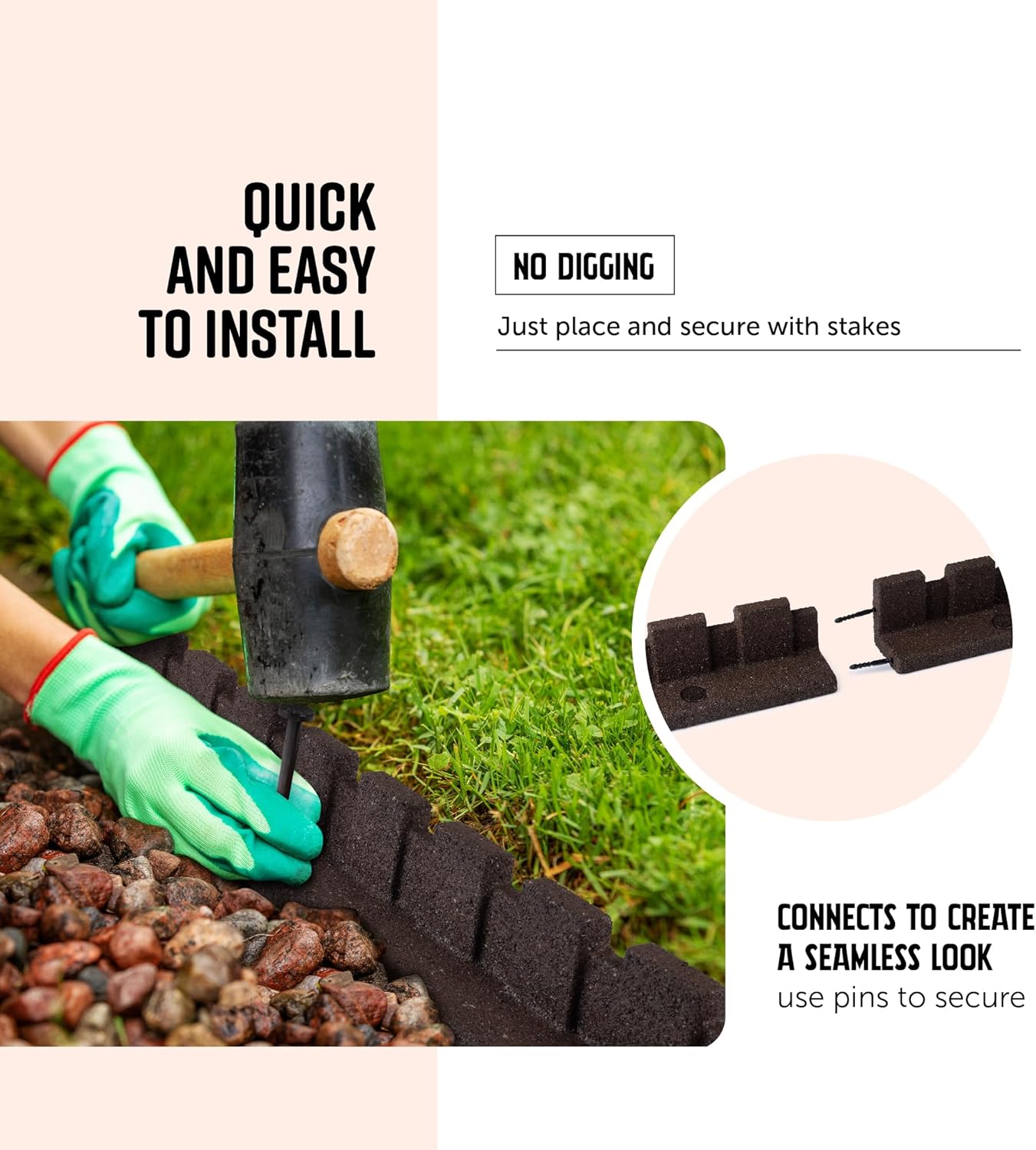 Playsafer L-Shaped Flexible Rubber Castle Edger for Lawns Landscaping and Playgrounds | Easy No Dig Installation (1 Pack, Brown)