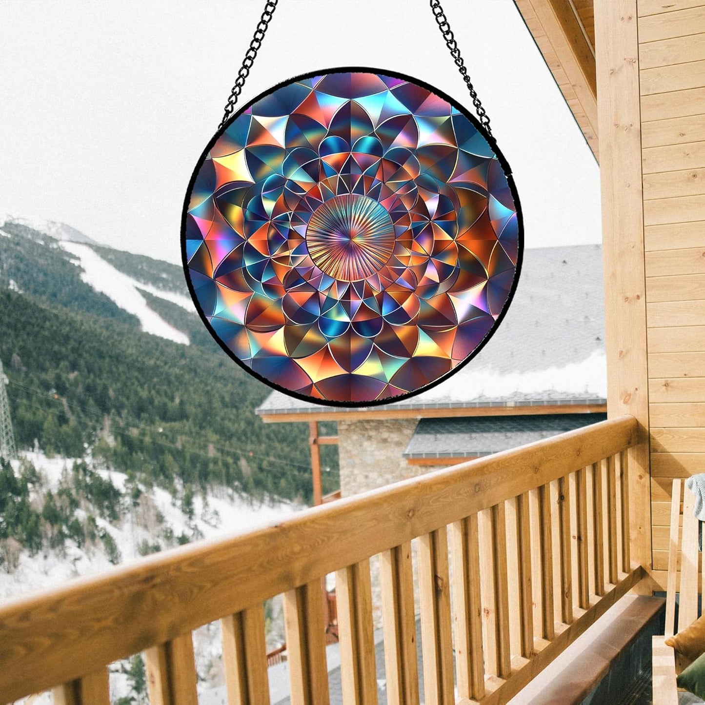 Stained Glass Window Hanging Color Gradient Large 11.8" - Suncatcher Door Garden Sunroom Sun Catcher Decor, Unique Housewarming Birthday for Mom Grandma Home Owner Woman