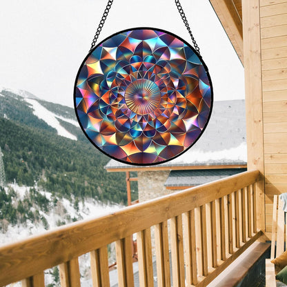 Stained Glass Window Hanging Color Gradient Large 11.8" - Suncatcher Door Garden Sunroom Sun Catcher Decor, Unique Housewarming Birthday for Mom Grandma Home Owner Woman