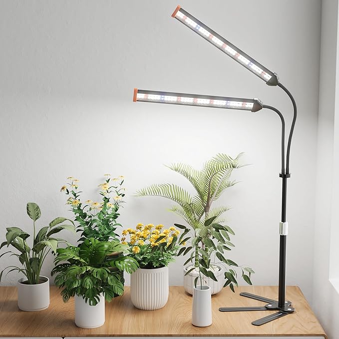 GooingTop Grow Light for Indoor Plants,5000K Full Spectrum Growing Plant Lamp with White Red Blue LED for Pots Succulents Seed Starting,Height Adjustable 10-32'' with Optional Dimming & Timer