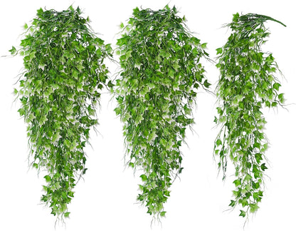 RECUTMS Artificial Hanging Plant - Faux Ivy Vine With White UV Resistant Leaves for Room, Office, Wall Decor (White)
