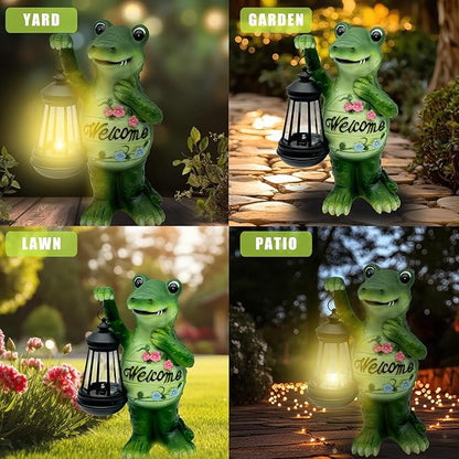 Solar Lantern Garden Alligator Statues Decor, Outdoor Crocodile Figurine Lights for Yard Patio Decoration - Unique Christmas Housewarming Gift for Grandma Wowen Mom