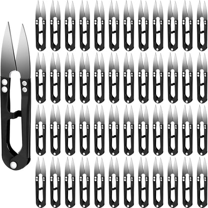 Therwen 48 Pcs 4 Inch Bonsai Pruning Scissors Thread Snips Mini Sewing Scissors U Shaped Bulk Bud and Leaves Trimmer Yarn Carbon Steel Pruners Trimmers for Gardening(Black)