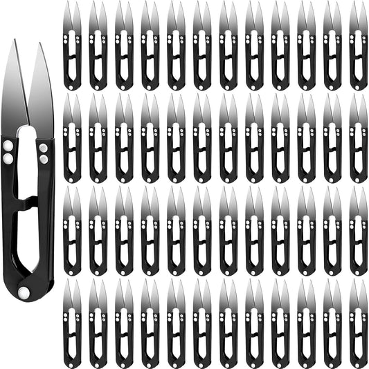 Therwen 48 Pcs 4 Inch Bonsai Pruning Scissors Thread Snips Mini Sewing Scissors U Shaped Bulk Bud and Leaves Trimmer Yarn Carbon Steel Pruners Trimmers for Gardening(Black)