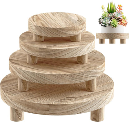 Wood Plant Stand Indoor Outdoor, 12/10/8/6" Round Wood Riser for Decor, Wooden Stool Display Stand Flower Pot Holder Small Planter Tray Modern Potter Decorative for Desktop Counter Room (Natural-4pcs)