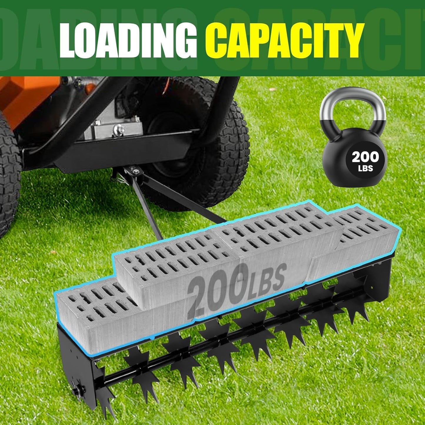 35-Inch Spike Tow Behind Aerator for Lawn Tractor, Pull Behind Aerator for Riding Mower with Steel Tines, Tractor Aerator for Farm