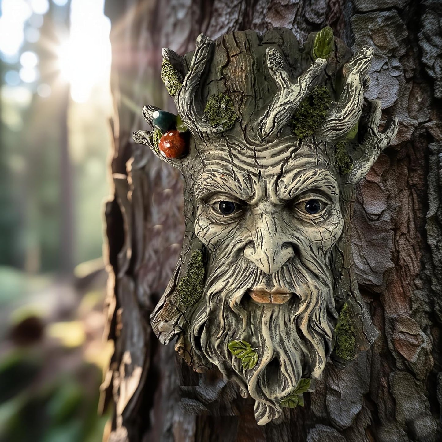 Blue Eye Mushroom Tree Face Sculpture, Funny Blue Eye Mushroom Old Man Tree Hugger Statue, Indoor & Outdoor Creative Props for Garden and Home
