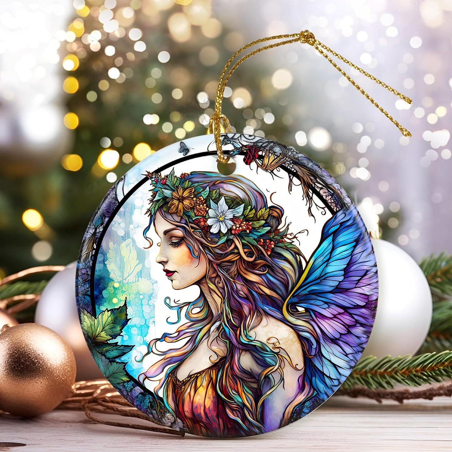 Colorful Ceramic Fairy Christmas Ornament, Fairy Ornaments for Christmas Tree, Holiday Decorations, Christmas Decor, Fairy Gifts, Fairy Lovers, Christmas Ornament Gift Ideas - Pattern B