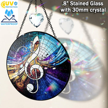 6" Musical Note Stained Glass Decor, Window Suncatcher Hanging Decorations, Suncatcher Art Decor for Home Garden Housewarming, Musical Gifts for Mom, Women, Family, Grandma, Friends ART-18E-SG6