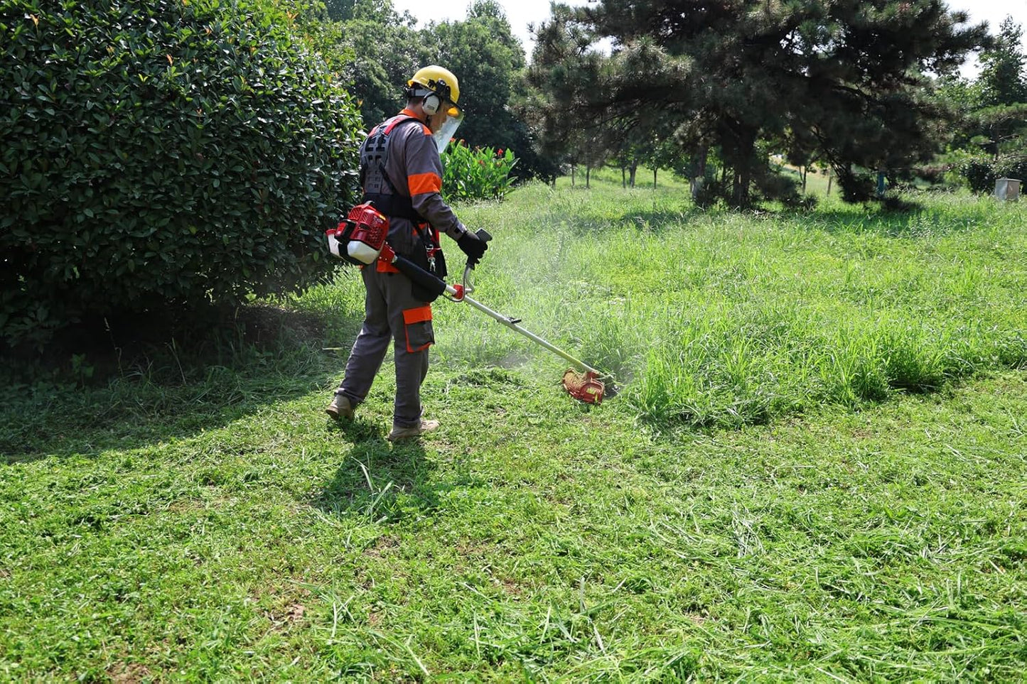 2-Stroke Gas Brush Cutter Pro-Grade String Trimmer EPA Compliant Orange Heavy-Duty Weed Eater Lawn & Overgrowth Clearing Tool